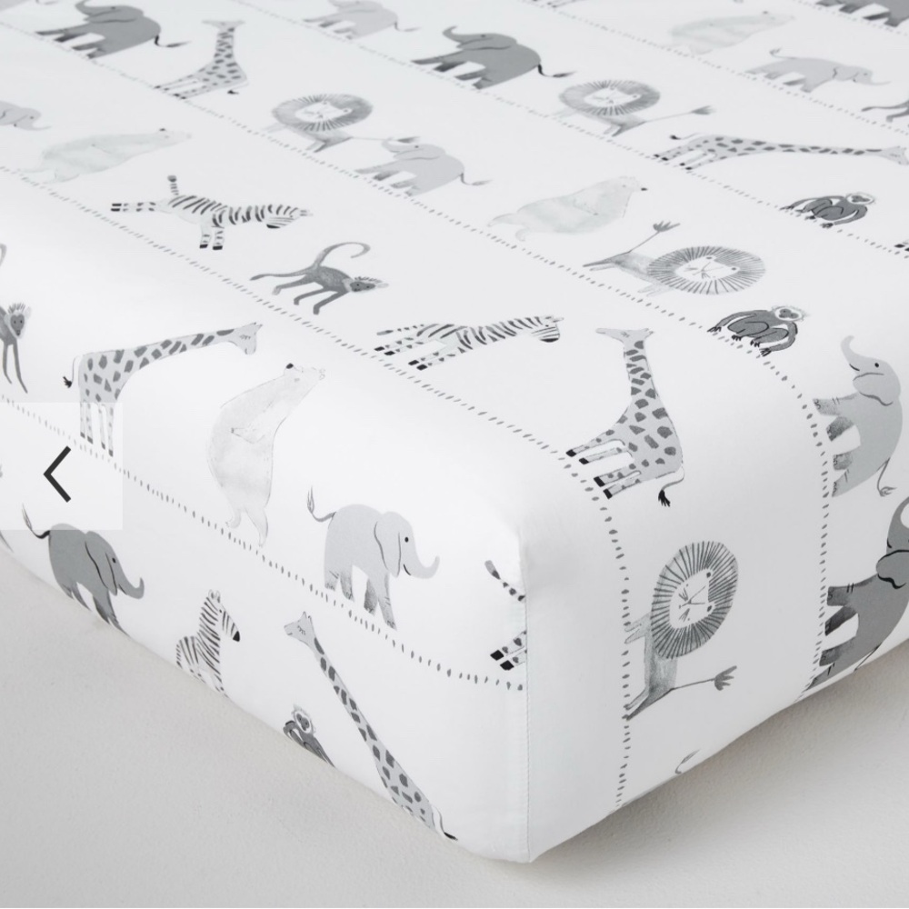 Pottery Barn Animal Print Fitted Crib Sheet - White and Gray